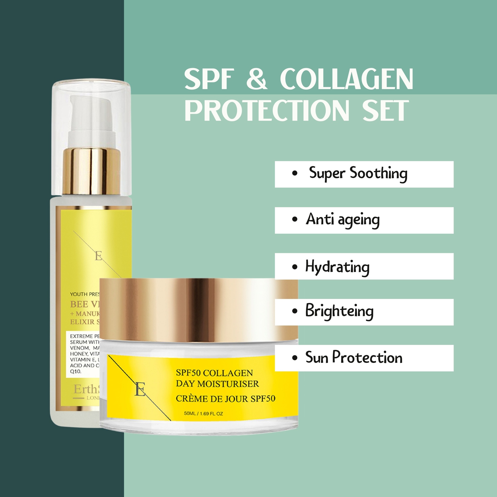 Erth Skin London Age-Defying Power Duo Bee Venom & Manuka Honey Elixir Serum 60ml + SPF 50 Collagen Day Cream 50ml image 8