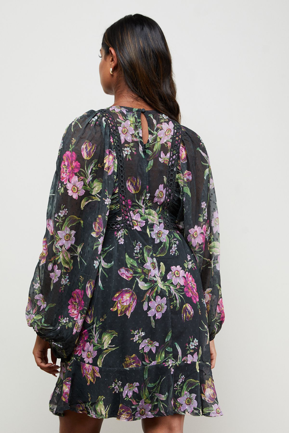 Oasis Printed Trim Detail Batwing Mini Dress Floral image 3