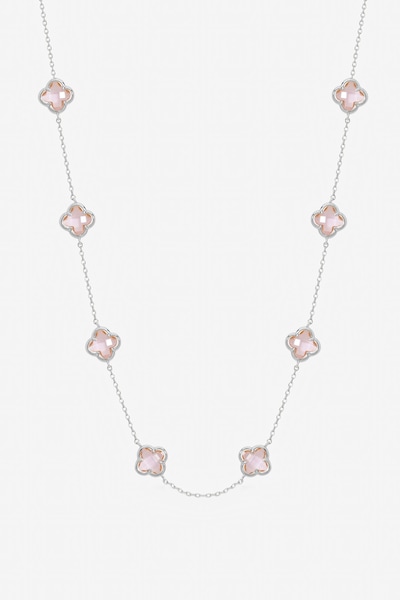 Inicio Sterling Silver Plated Vintage Rose Clover Necklace - Gift Pouch