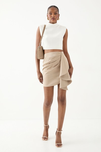 MissPap Satin Drape Side Mini Skirt Stone