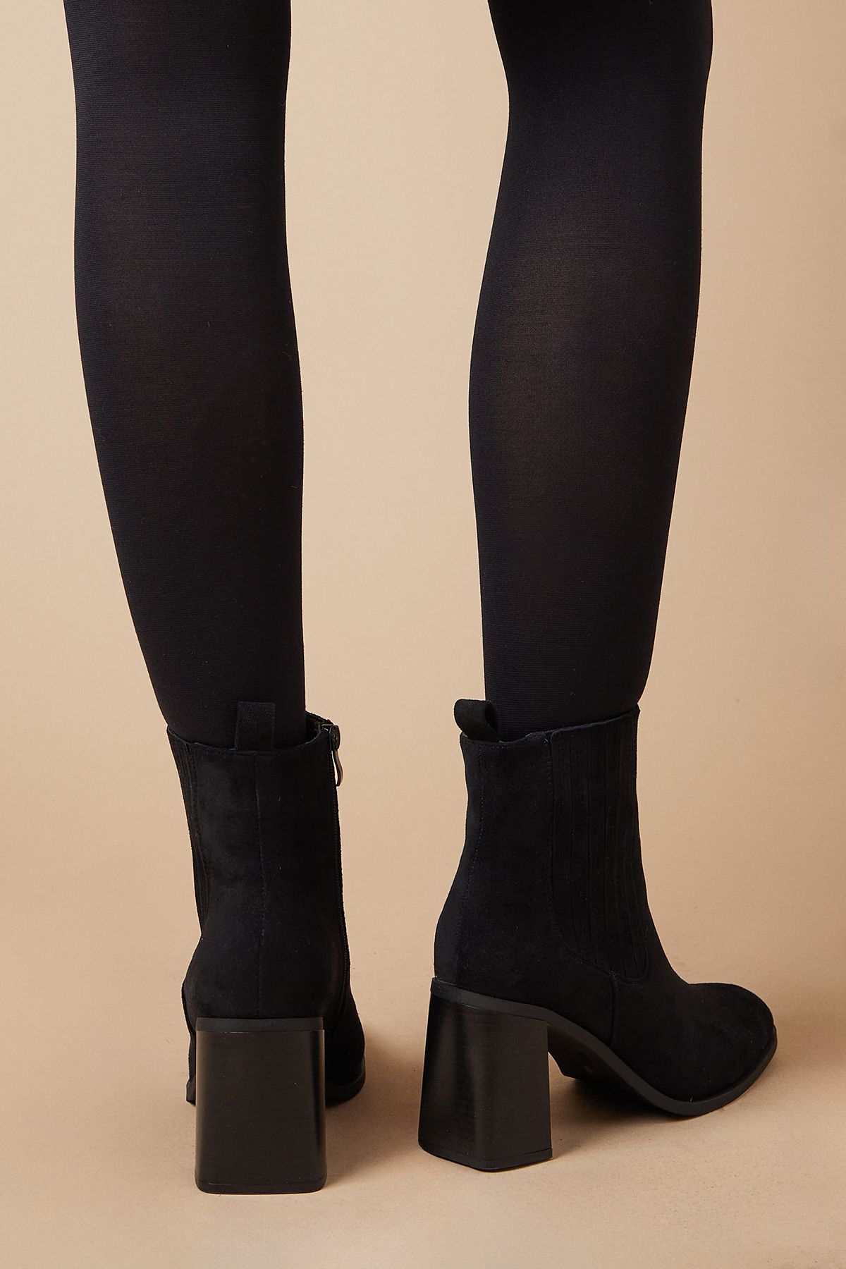 Oasis Maria Faux Suede High Block Heel Chelsea Boots Natural Black image 3