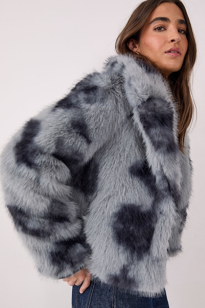 NastyGal Cow Fur Collar Jacket Blue