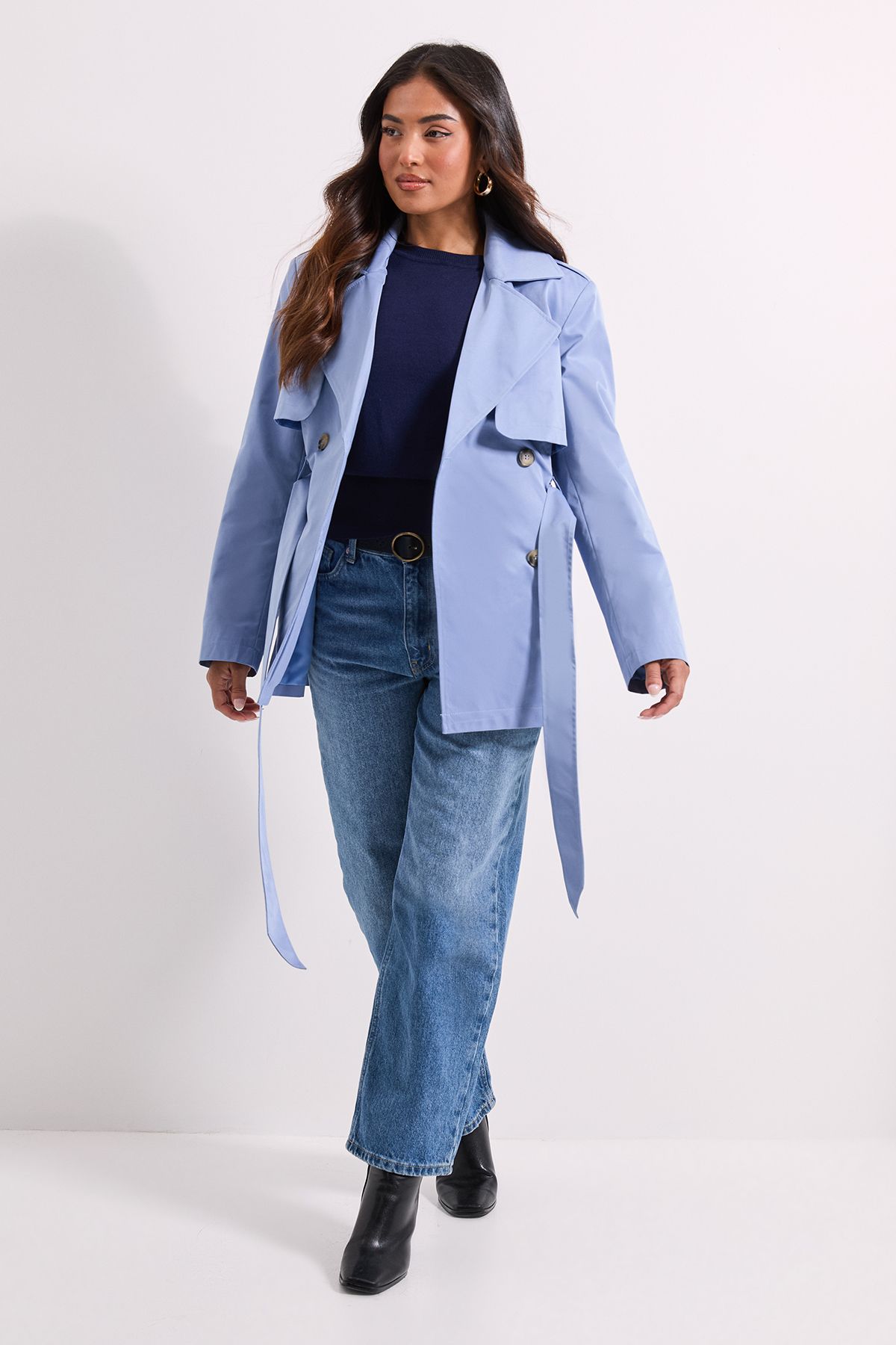 Dorothy Perkins Petite Double Breasted Belted Trench Coat Light Blue image 2