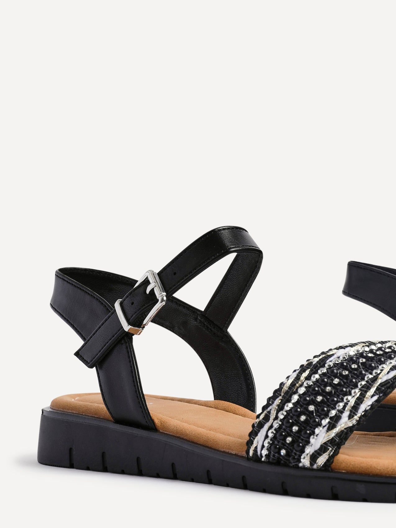 Linzi Halo Black Weaved Embellished Flat Sandals image 4