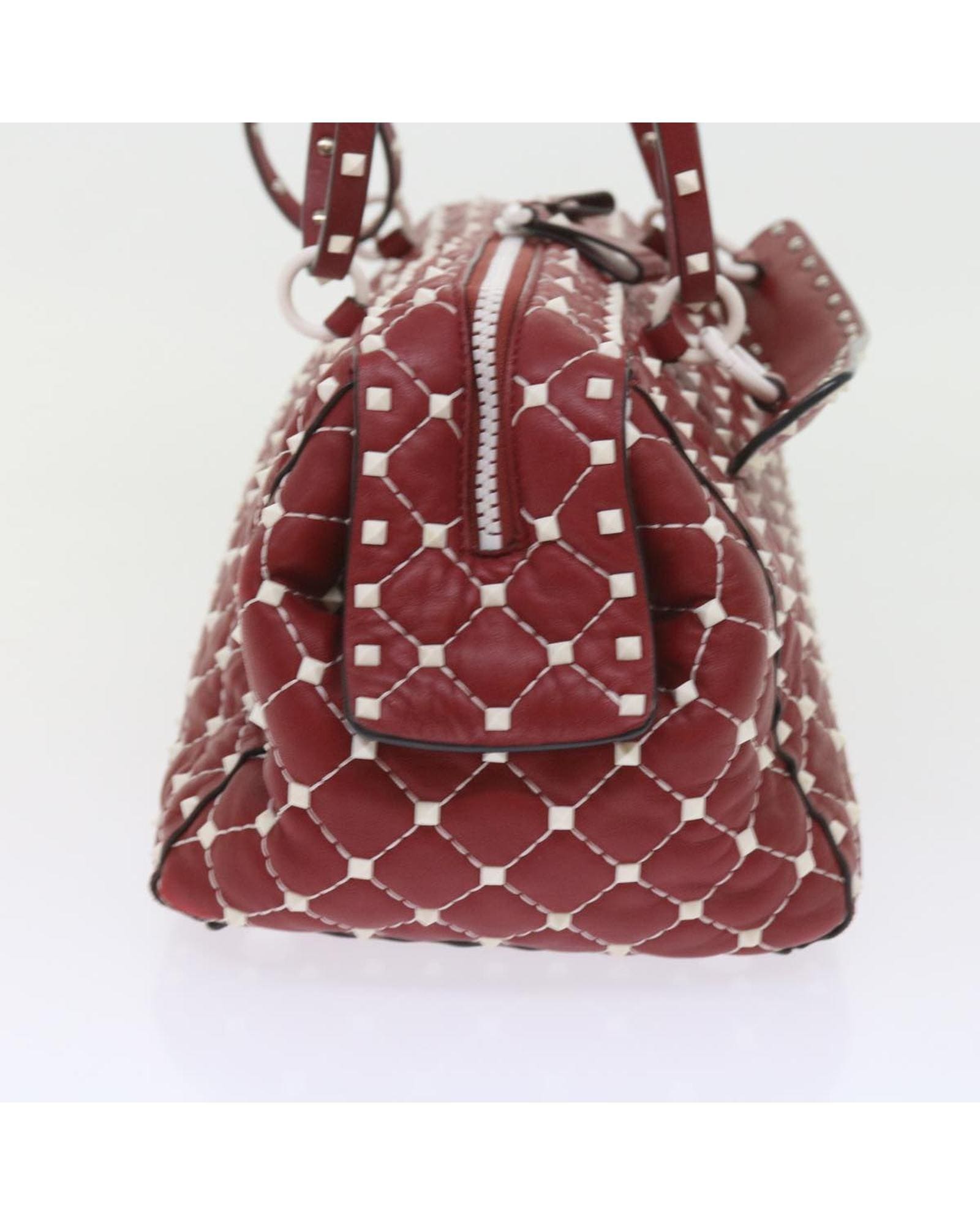 Valentino Preloved Rockstud Small Quilted Bowling Bag Wo - Red Shoulder Bags image 5