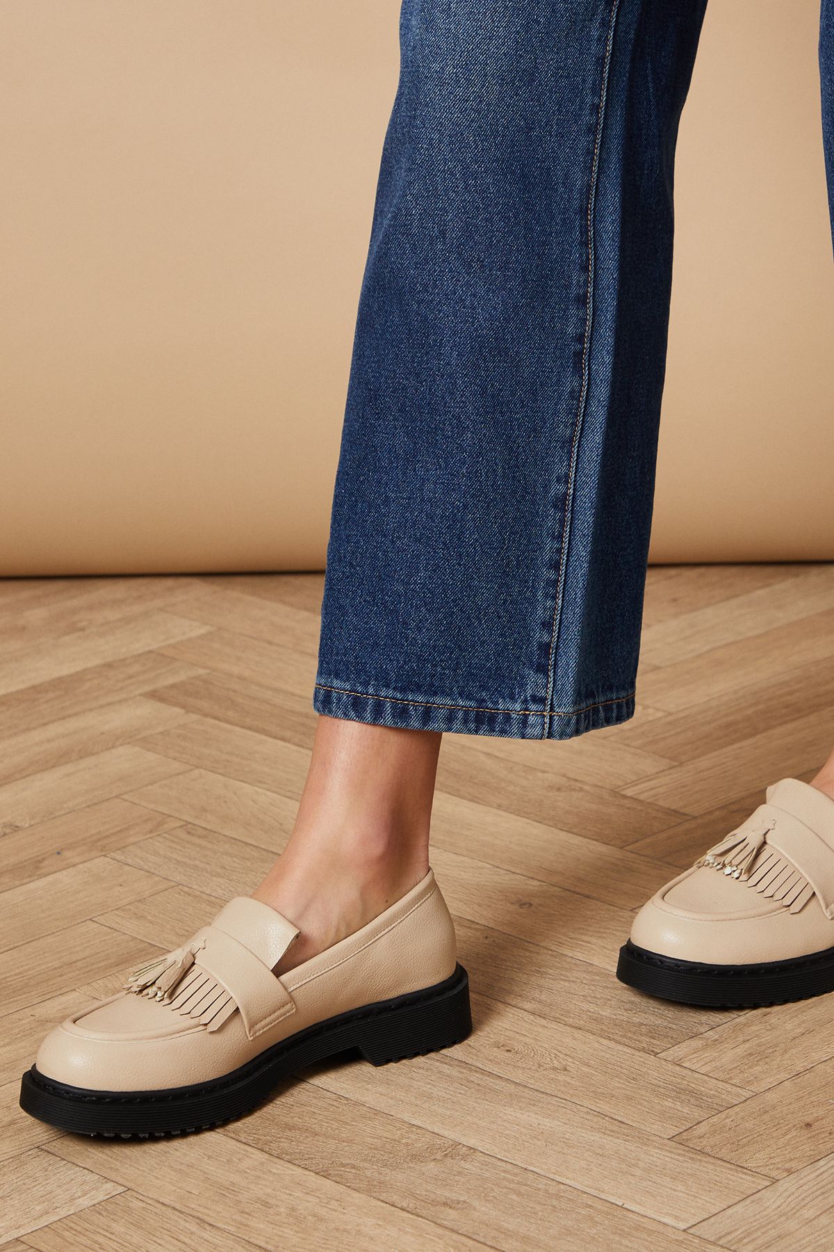 Oasis Lucinda Faux Leather Tassel Chunky Loafers Beige image 4