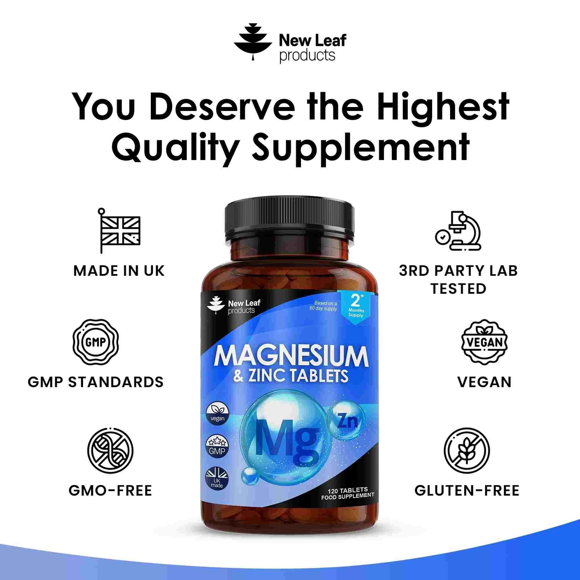 New leaf health Magnesium Supplements 516mg with Zinc - 120 Magnesium Tablets Supports Muscle Bone Health, Tiredness image 4