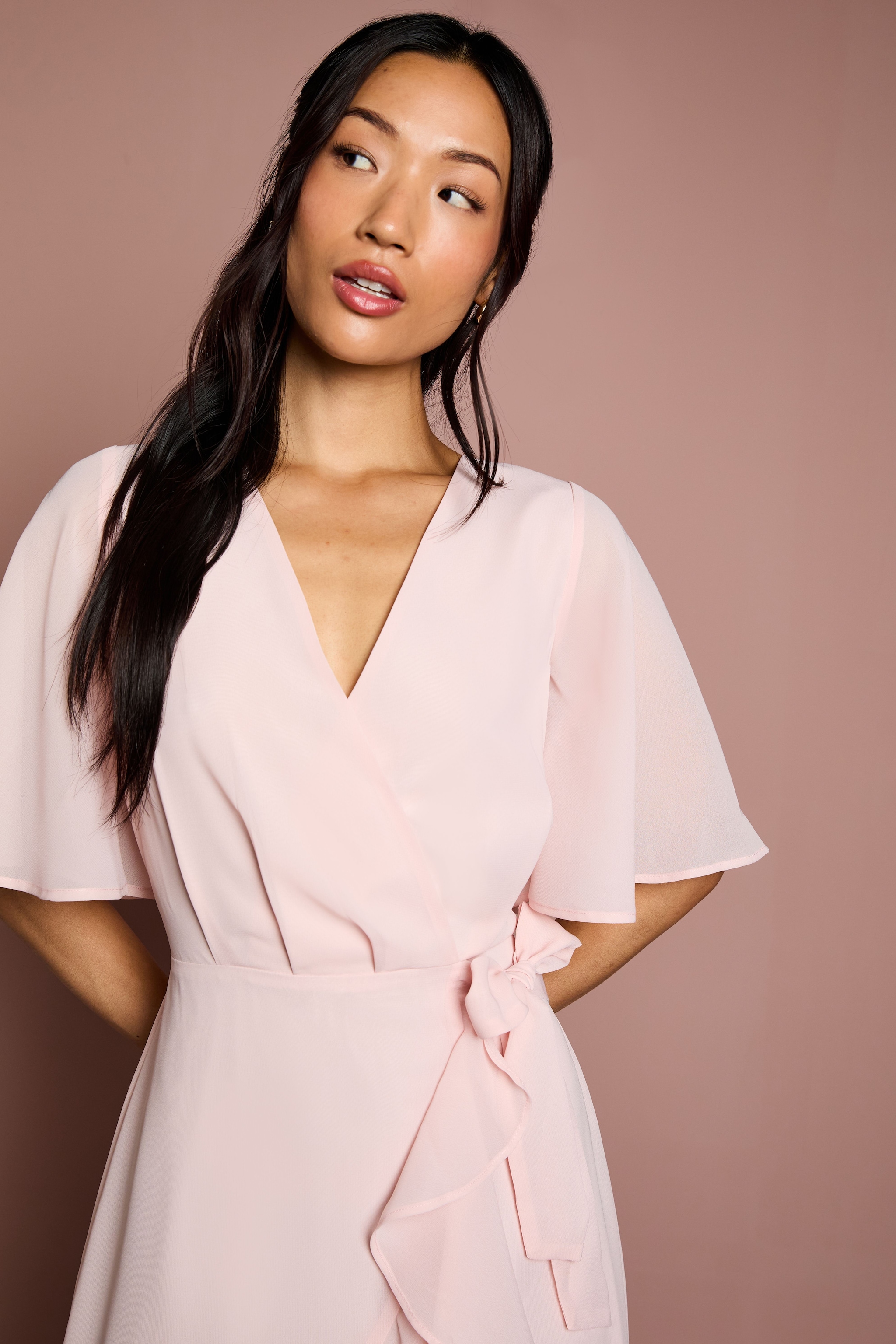 Coast Angel Sleeve Tiered Bridesmaid Maxi Dress Blush image 4