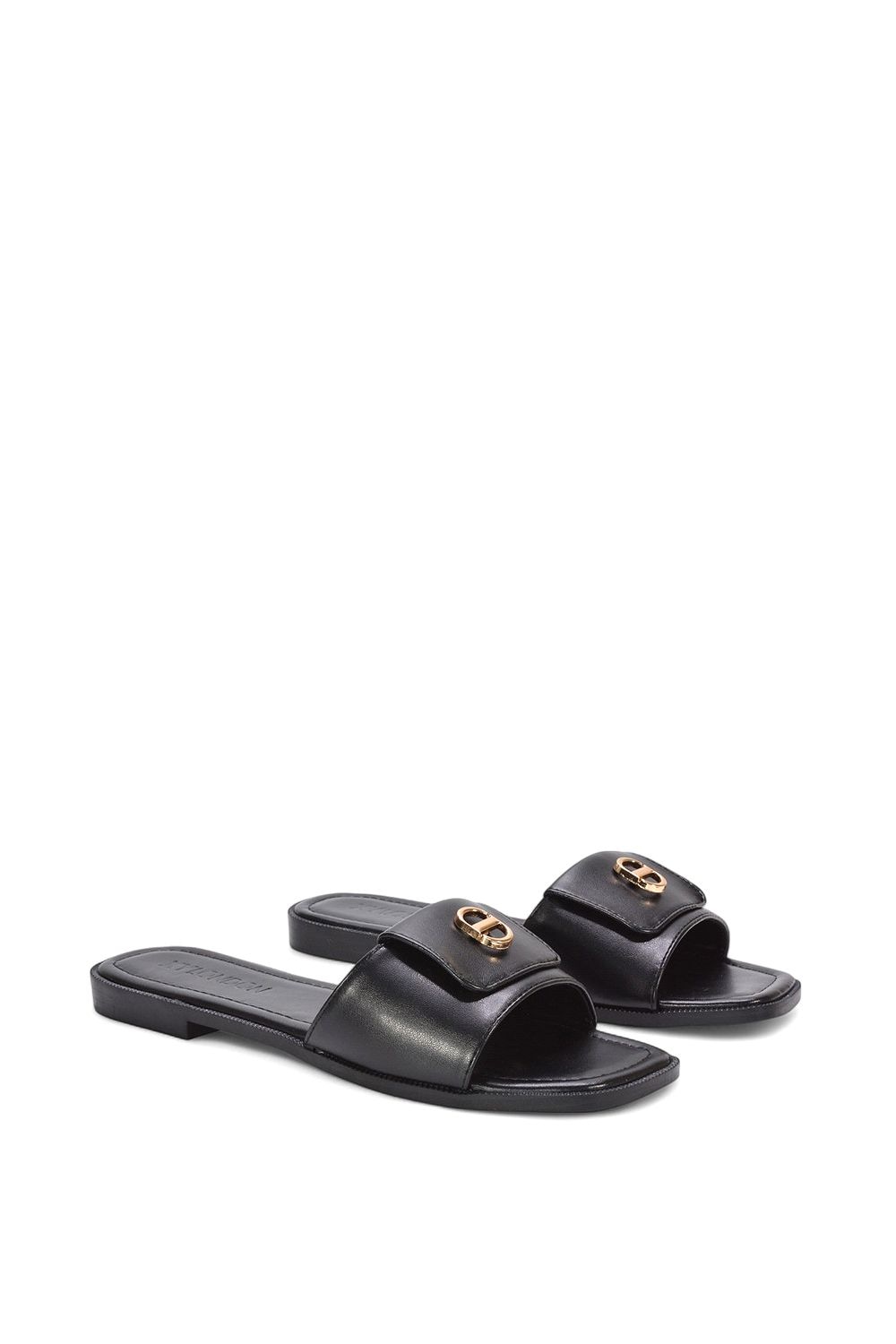 XY London 'Leigh' Open Toe Foldover Buckle Slip On Flat Slider Mules image 3