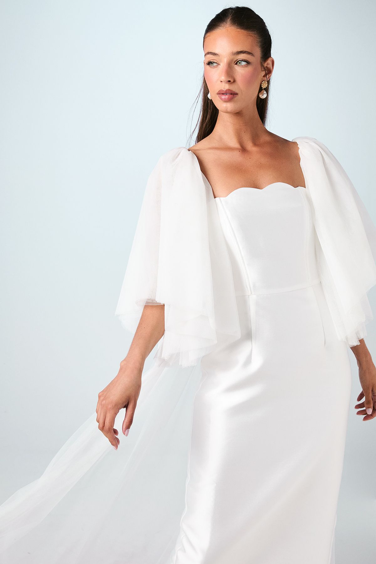 Coast Statement Sleeve Tulle Bridal Cape Ivory image 4