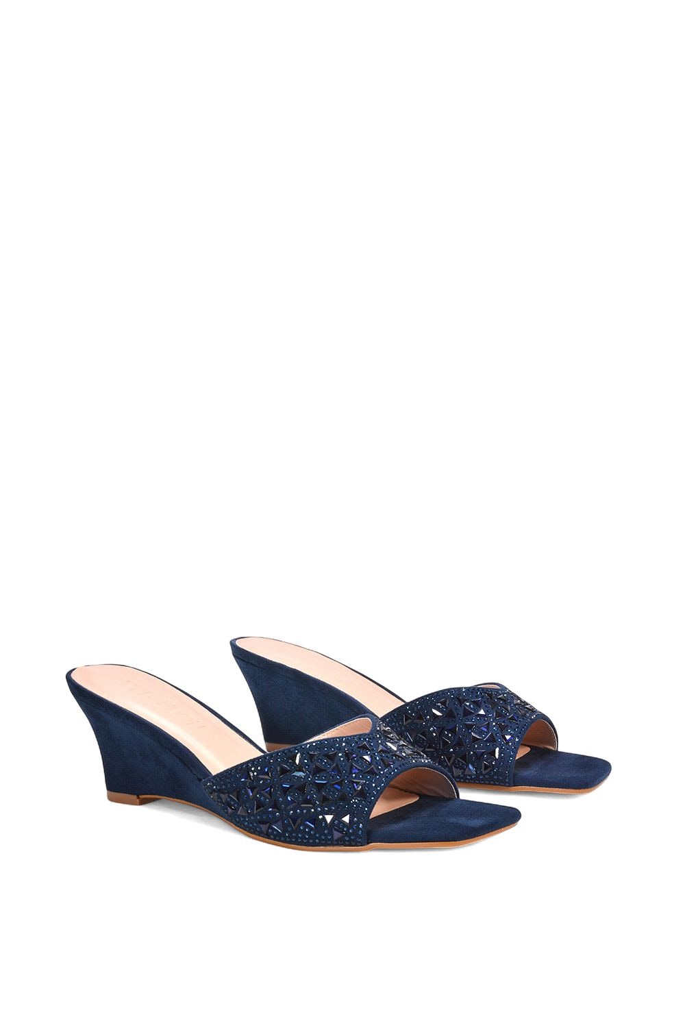 XY London 'Georgia' Wedge Heel Diamante Square Peep Toe Heeled Mule Sandals image 3