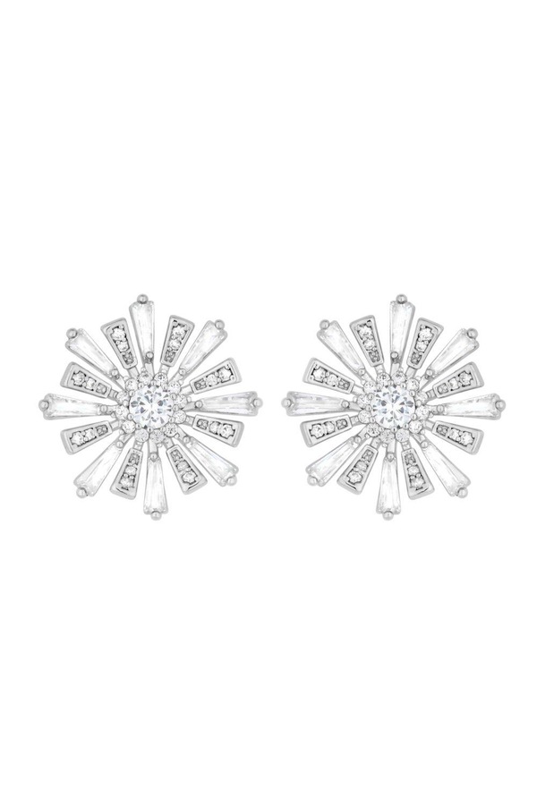 Jon Richard Rhodium Plated Baguette Starburst Stud Earrings