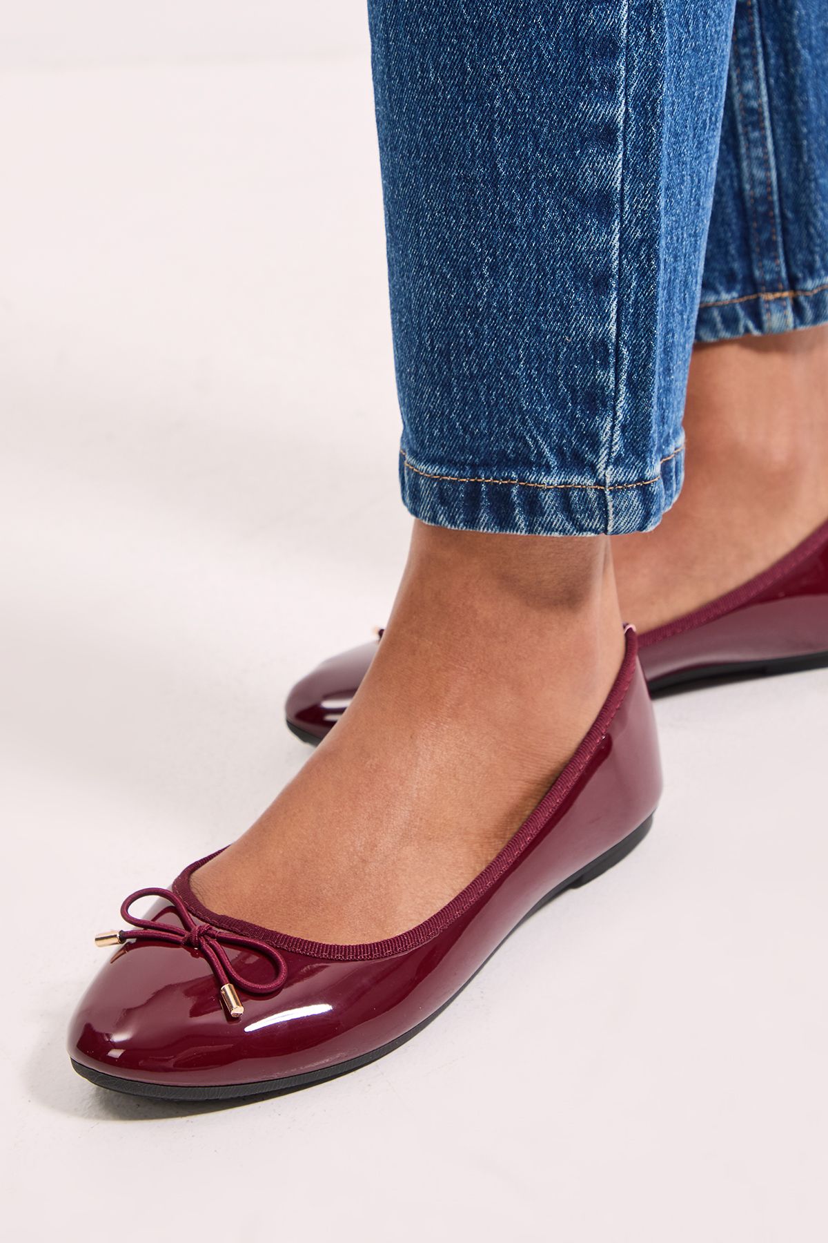 Dorothy Perkins Penny Faux Patent Leather Comfort Ballerinas Burgundy image 4