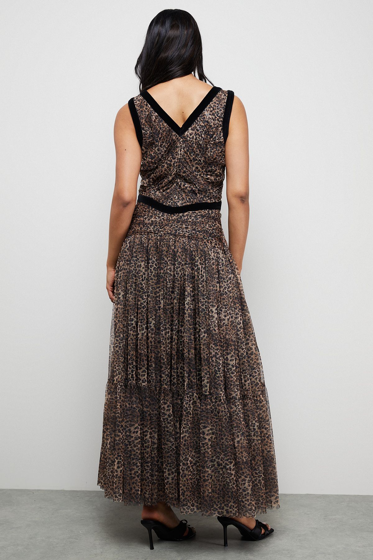 Warehouse Velvet Trim Leopard Tulle Maxi Dress Animal image 3