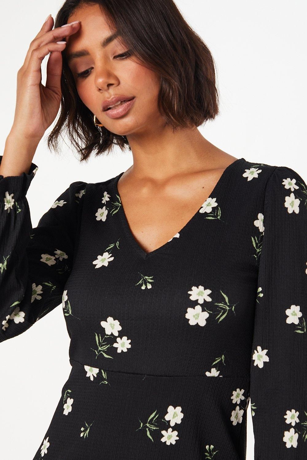 Dorothy Perkins Floral Long Sleeve V Neck Mini Dress Floral image 2