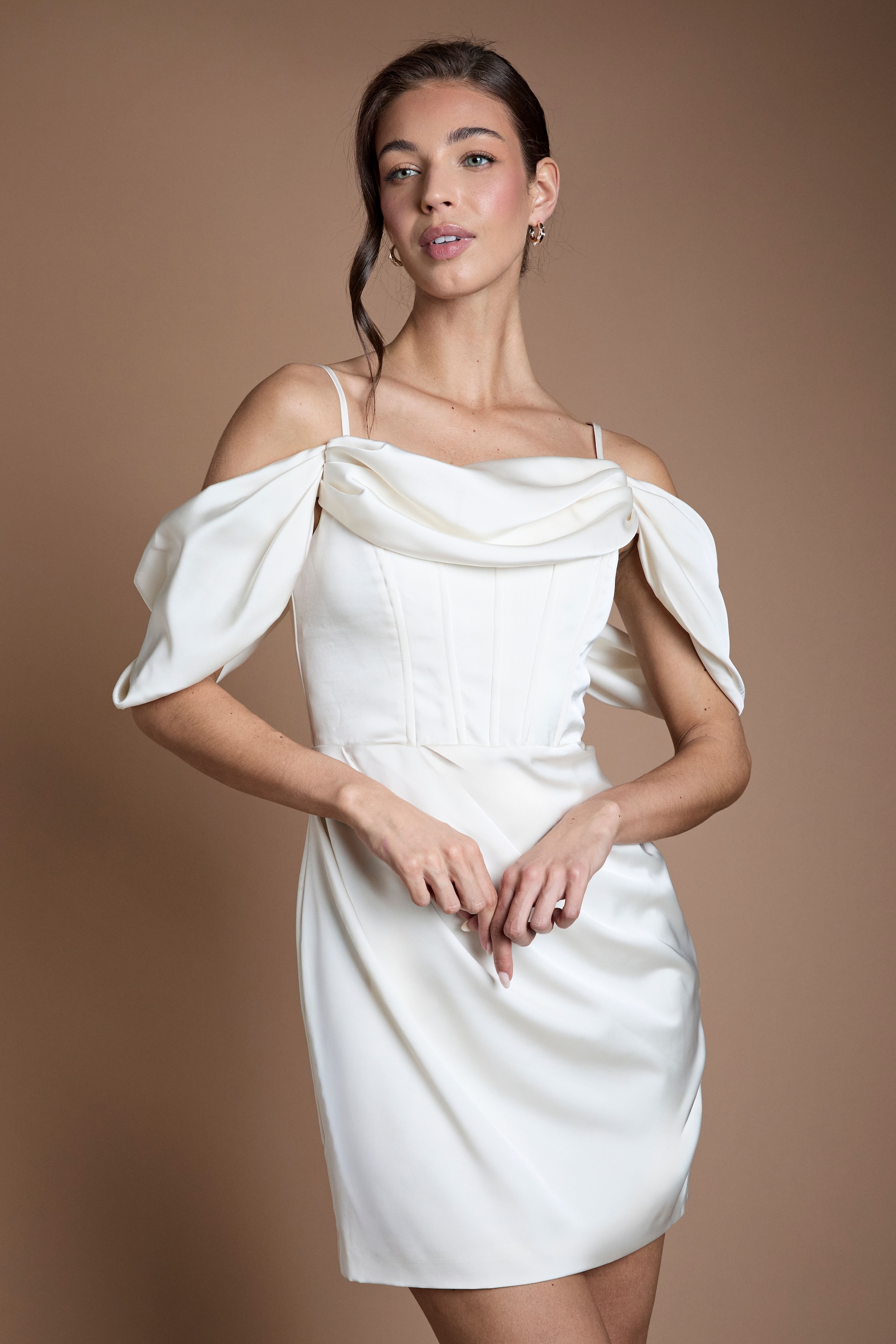 Coast Satin Corset Mini Wedding Dress Ivory image 2