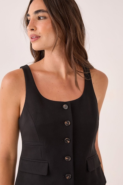 NastyGal Tailored Scoop Neck Button Through Waistcoat Black