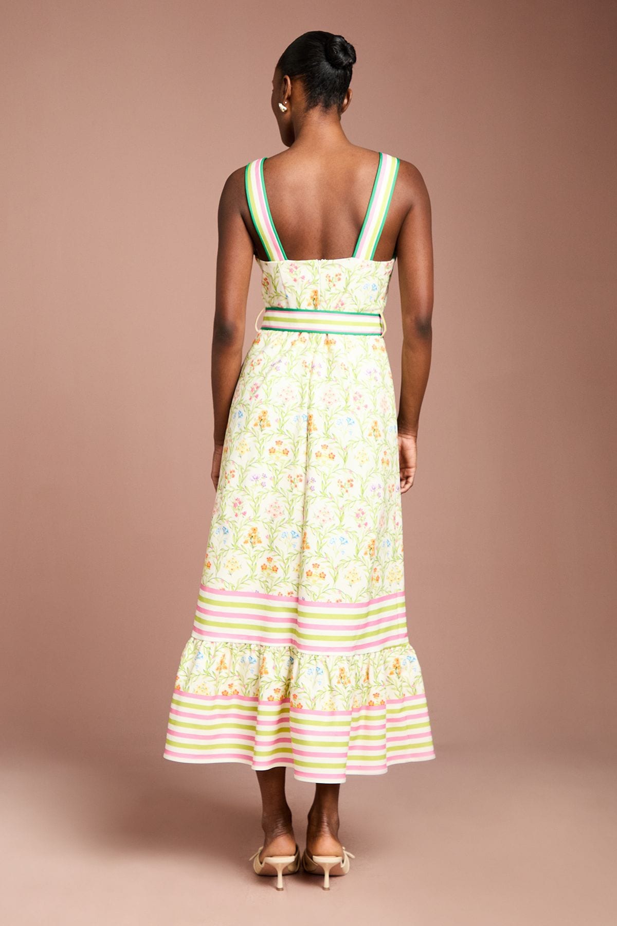 Coast Printed Twill Ruffle Midi Dress Ivory image 3