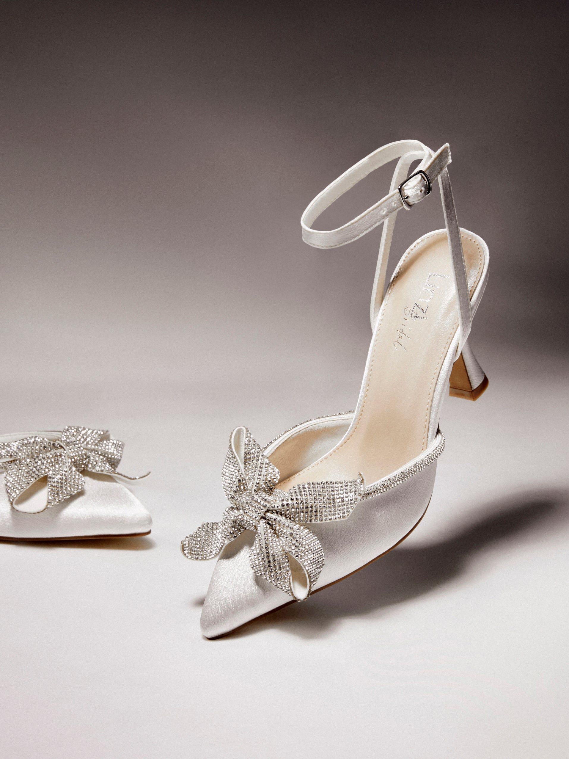 Linzi Angela Ivory Satin Diamante Bow Detail Court Heel image 2
