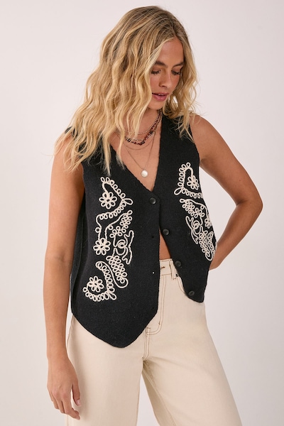 NastyGal Embroidered Knitted Waistcoat Black