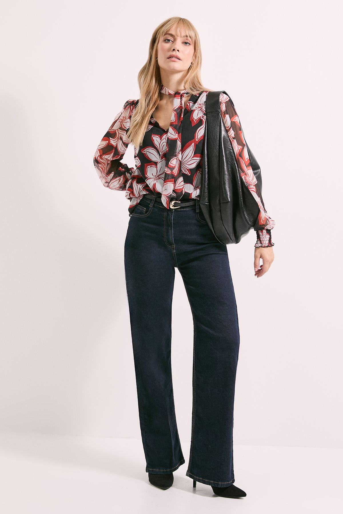 Principles Ginger Floral Tie Neck Blouse Black image 4