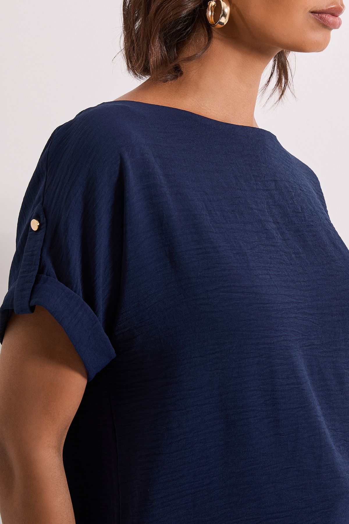 Dorothy Perkins Roll Sleeve Blouse Navy image 4