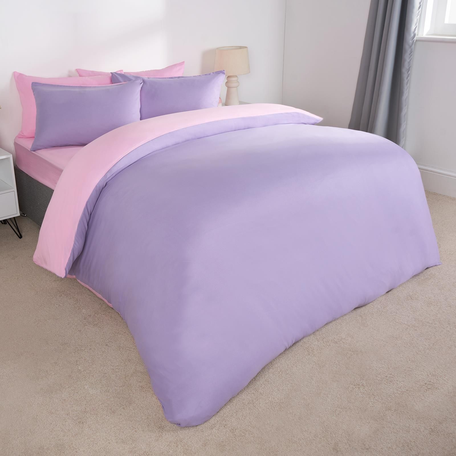OHS Plain Reversible Duvet Cover With Pillowcase Set image 2