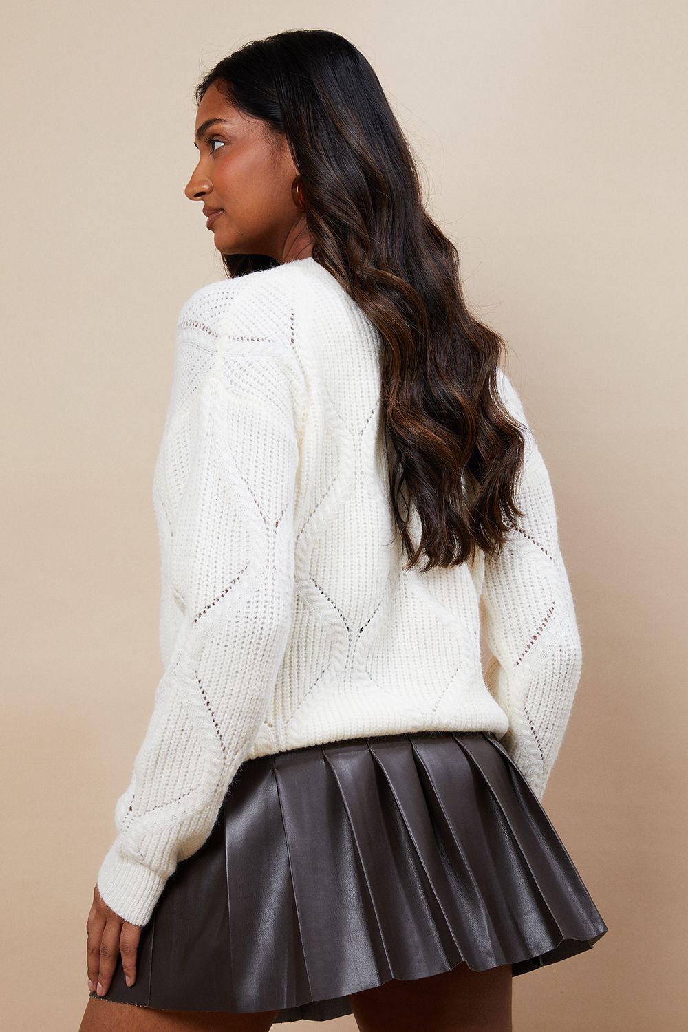 Oasis Pointelle Knitted Cardigan With Heart Buttons Ecru image 3