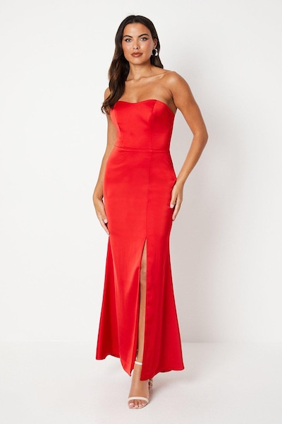 Coast Bandeau Satin Maxi Dress With Removable Sash Red