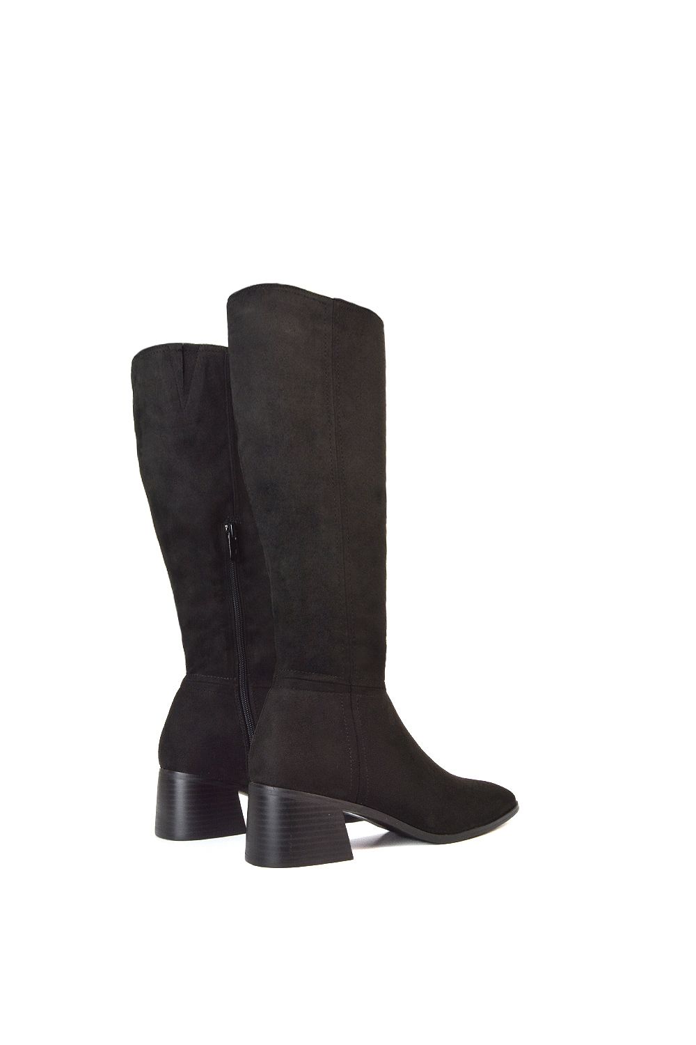 XY London 'Ruby' Square Toe Zip Up Knee High Calf Boots With Low Heel image 5