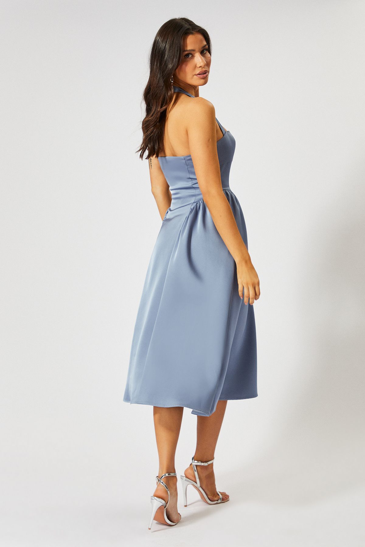 MissPap Satin Halterneck Midi Bridesmaid Dress Slate Blue image 4