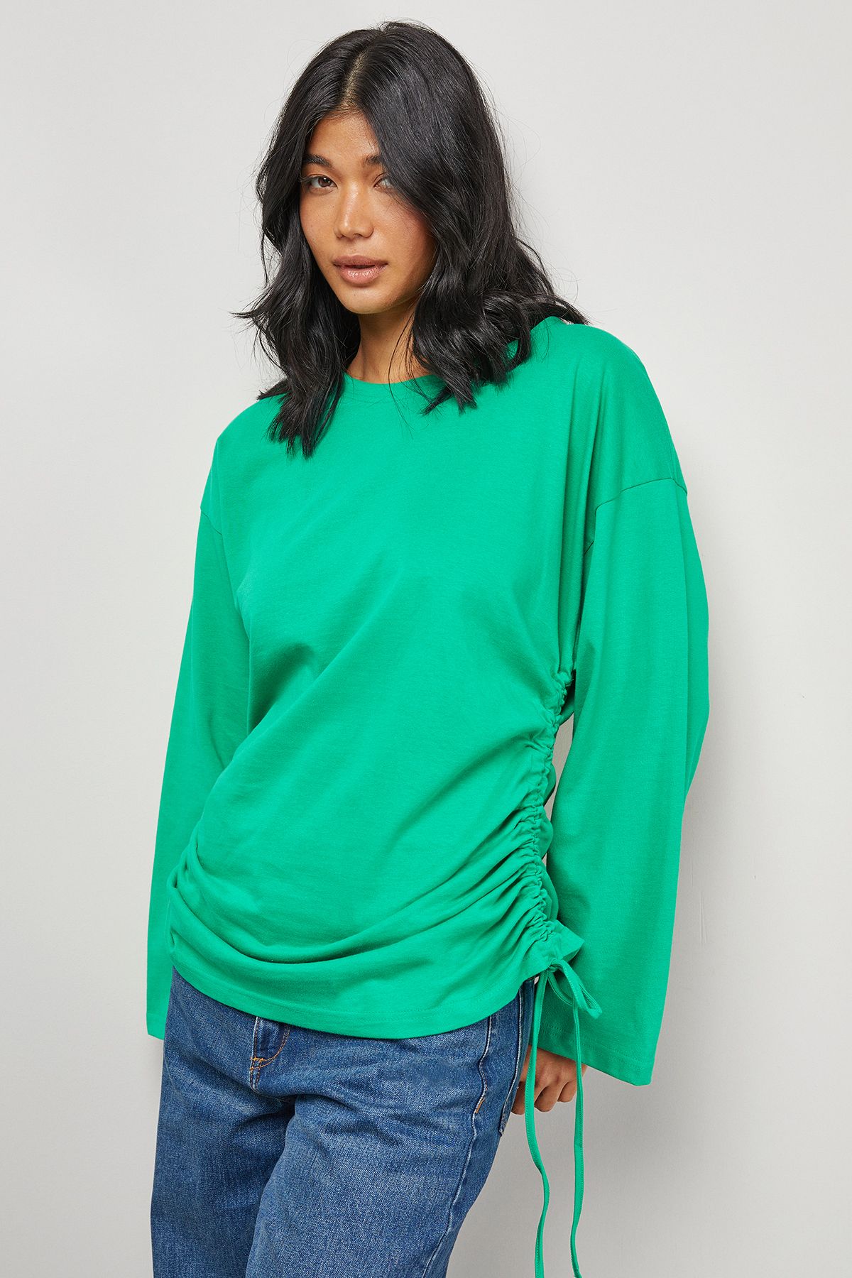 Warehouse Drawstring Channel 3/4 Sleeve Top Bright Green image 1