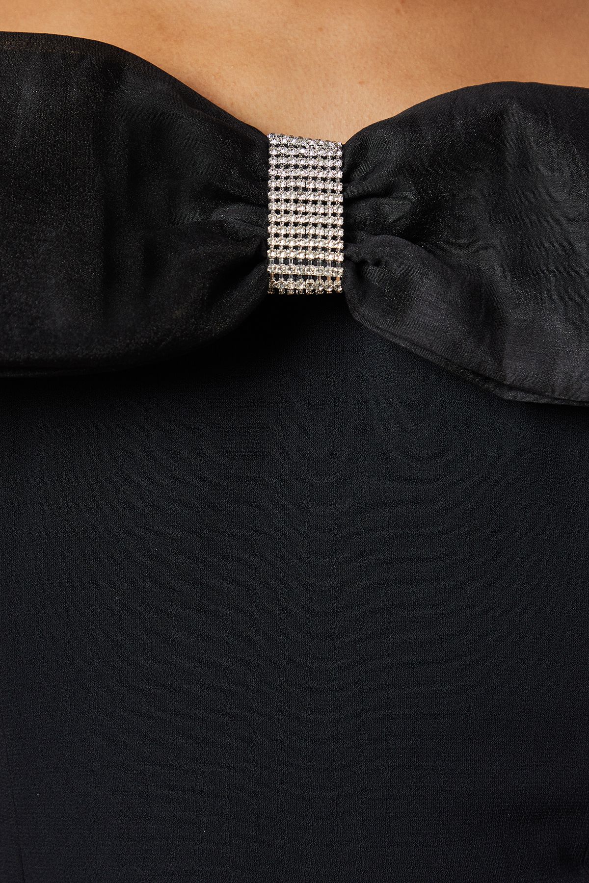 Oasis Petite Occasion Organza Bardot Bow Mini Dress Black image 5