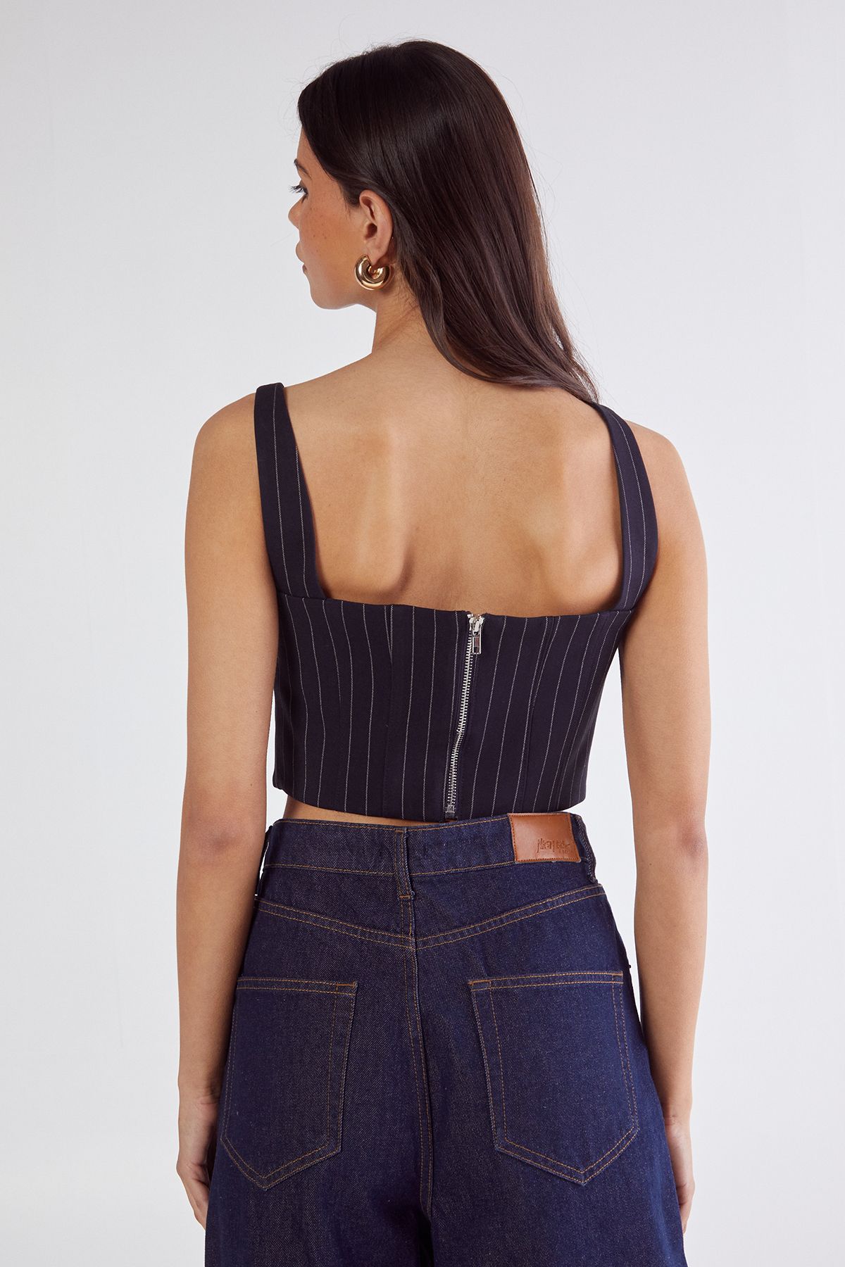 NastyGal Pinstripe Contrast Bust Tailored Corset Top Navy image 4