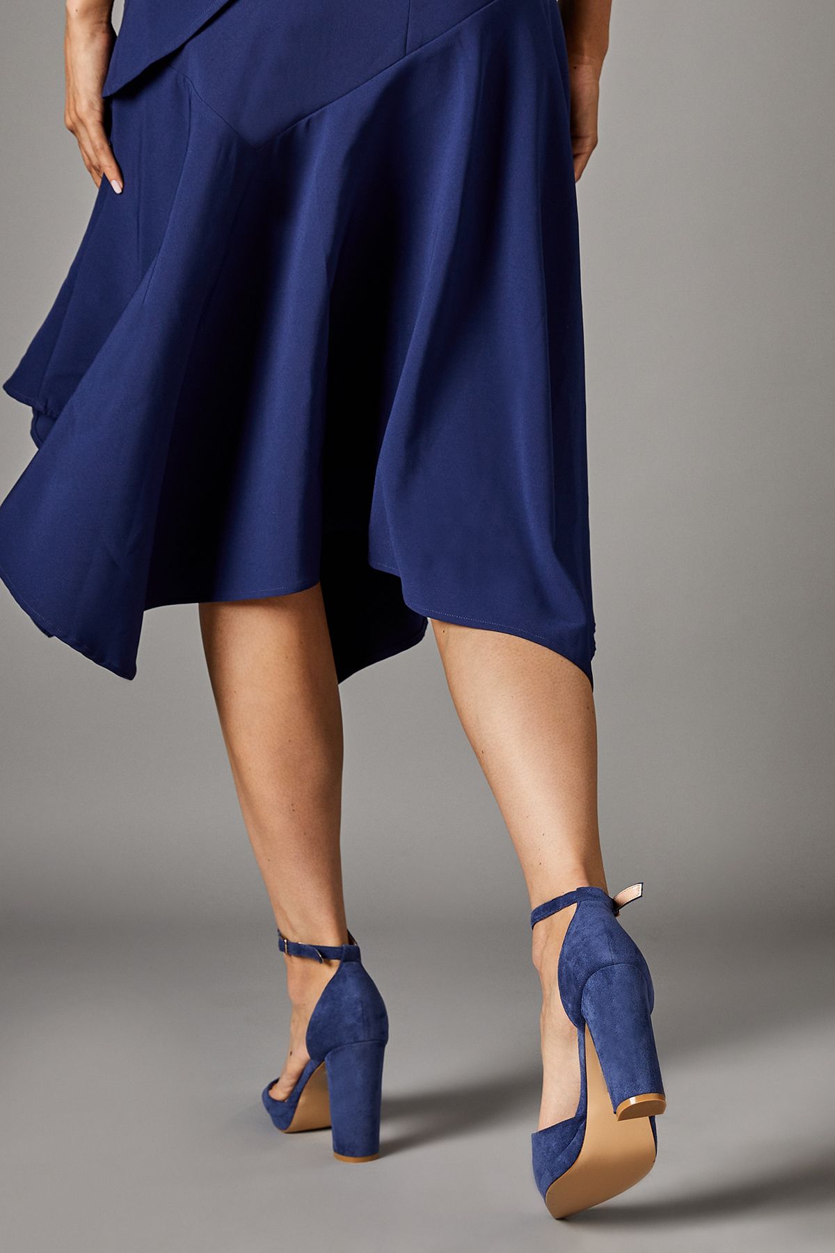 Coast Sadie Faux Suede Platform Pointed High Block Heel Court Shoes Blue image 4