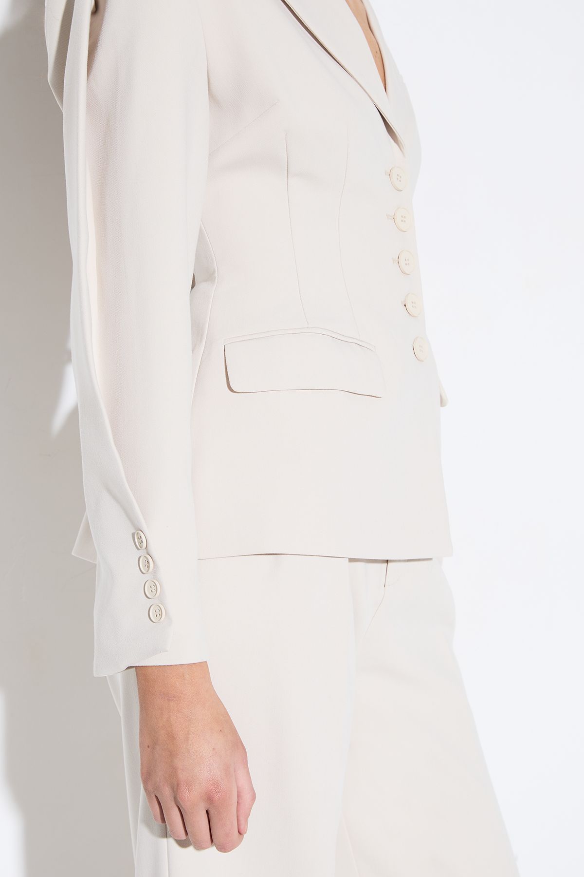 MissPap Premium Pleated Sleeve Blazer Cream image 4