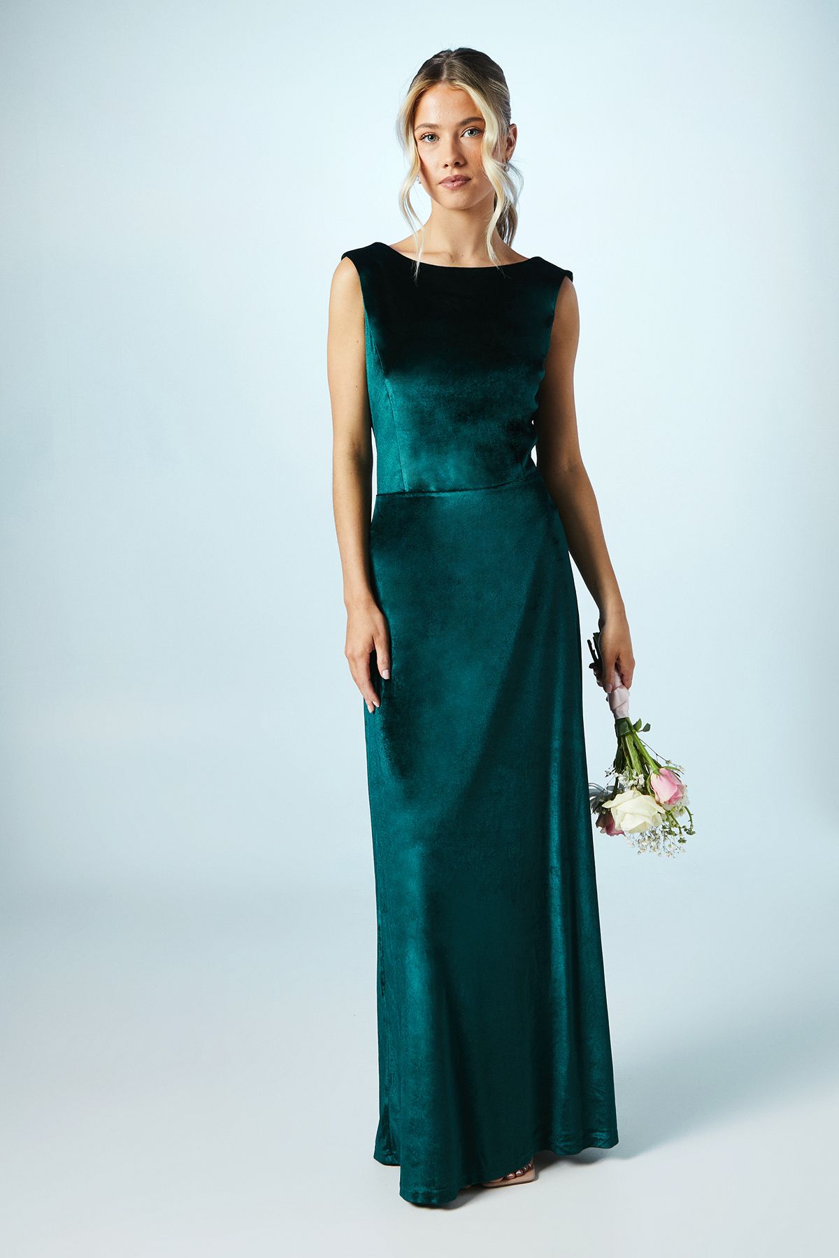 Coast Teen Coast Cowl Back Velvet Bridesmaid Maxi Dress Emerald image 1