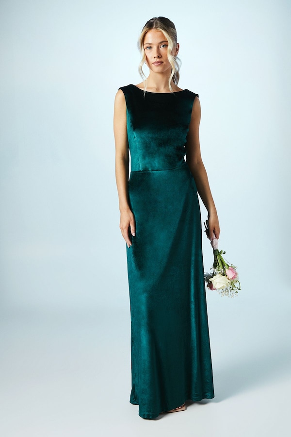 Coast Teen Coast Cowl Back Velvet Bridesmaid Maxi Dress Emerald