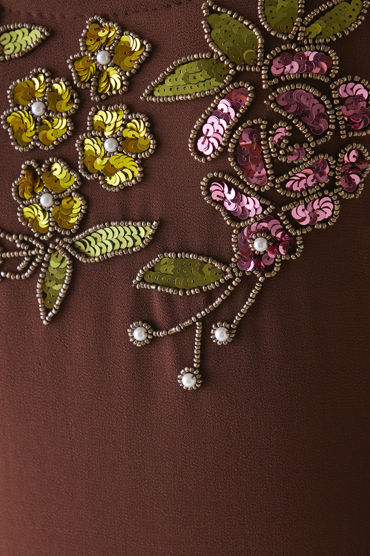 Warehouse Hand Embellished Strappy Bias Sequin Midi Dress Chocolate image 5