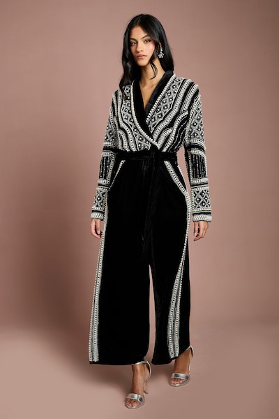 Coast Petite Beaded Velvet Wrap Jumpsuit Black