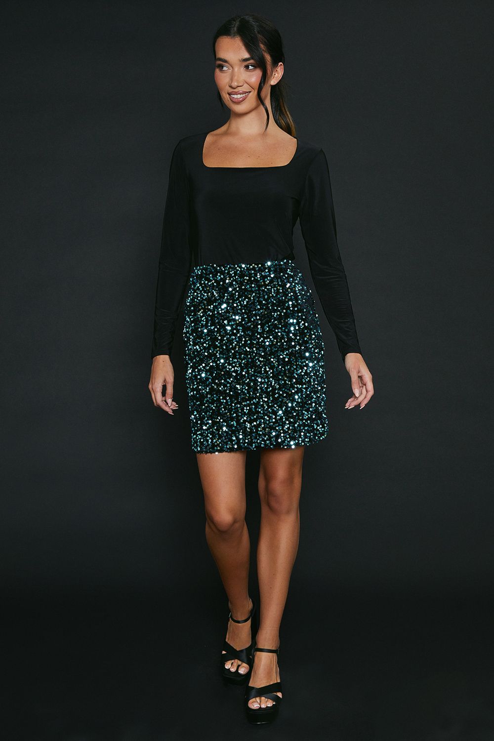 Dorothy Perkins Velvet Sequin Mini Skirt Turquoise image 1