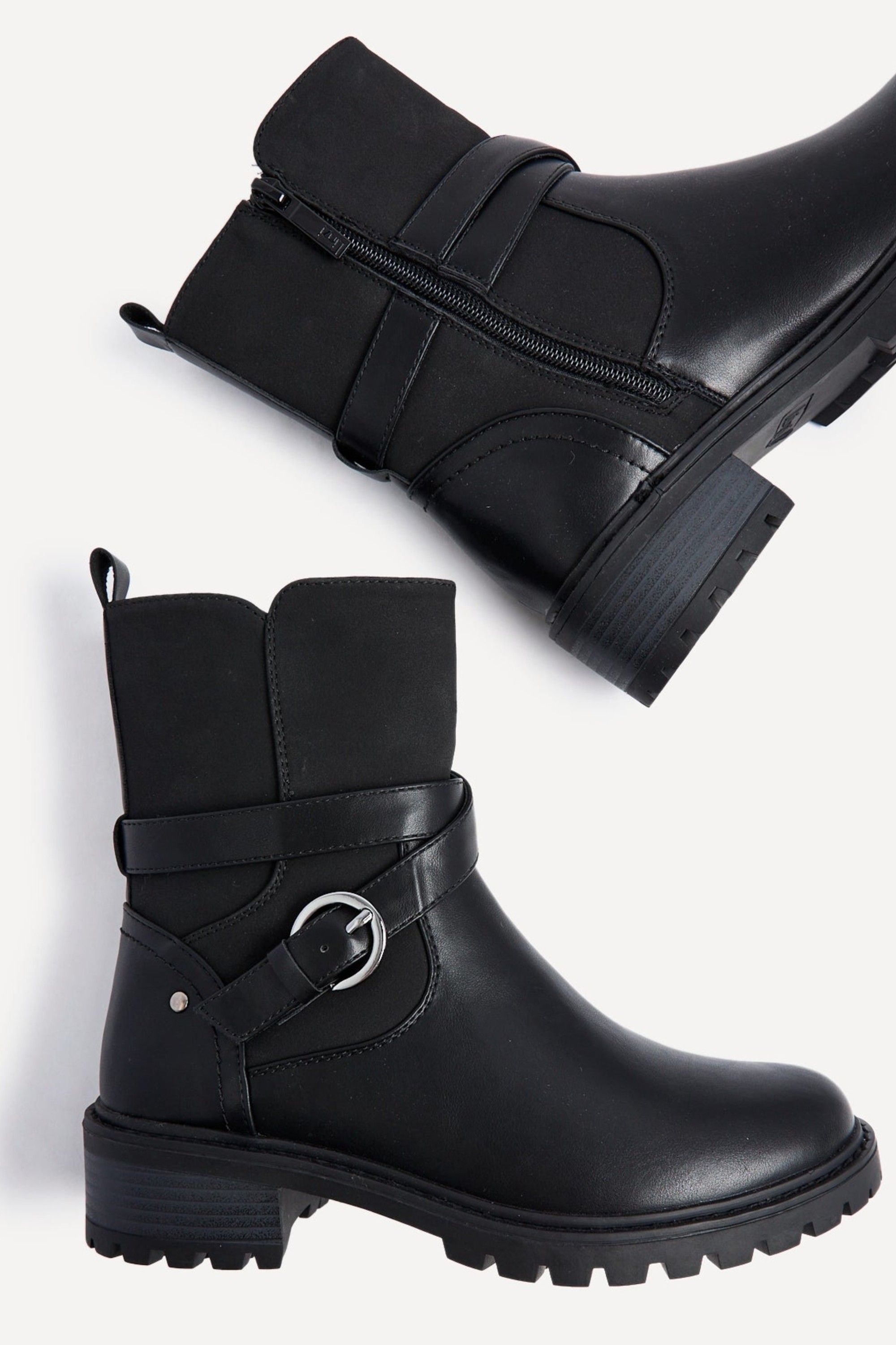 Linzi Metro Black Faux Leather Chunky Boot image 4