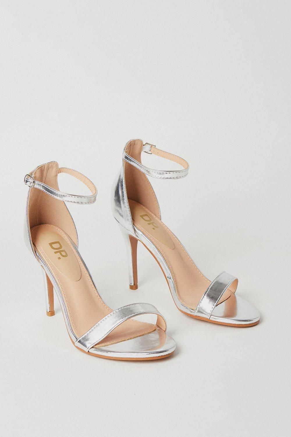 Dorothy Perkins Wide Fit Tyla Barely There High Stiletto Heel Sandals Silver image 3