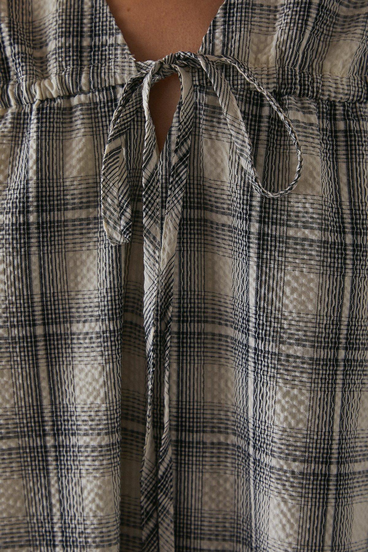 Warehouse Gathered Channel Detail Check Midi Smock Dress Ivory image 5