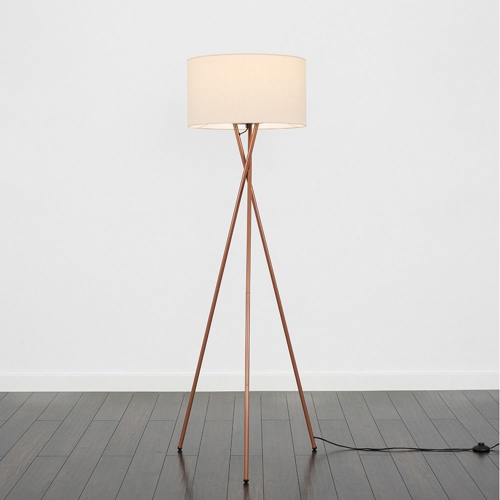 ValueLights Camden Copper Metal Tripod Floor Lamp with Natural  Drum Lamp Shade image 6