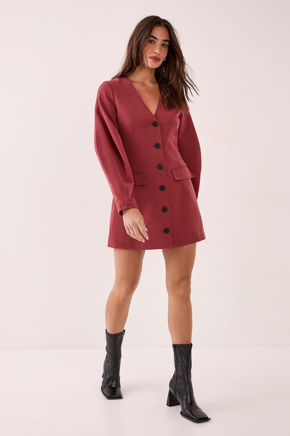 NastyGal Tailored Cocoon Sleeve Button Through Mini Blazer Dress Tobacco image 1
