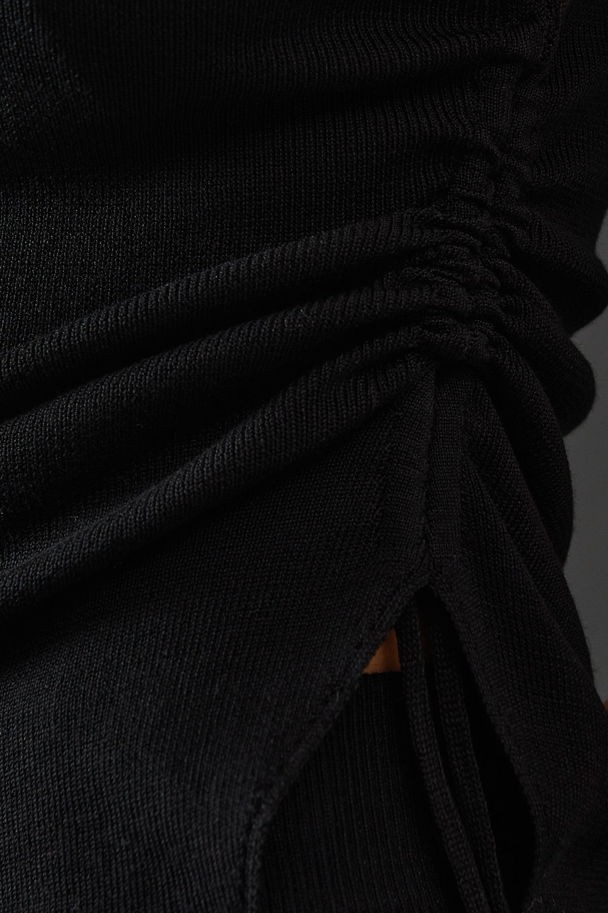 Warehouse Semi Sheer Ruched Side Button Back Detail Knitted Top Black image 5