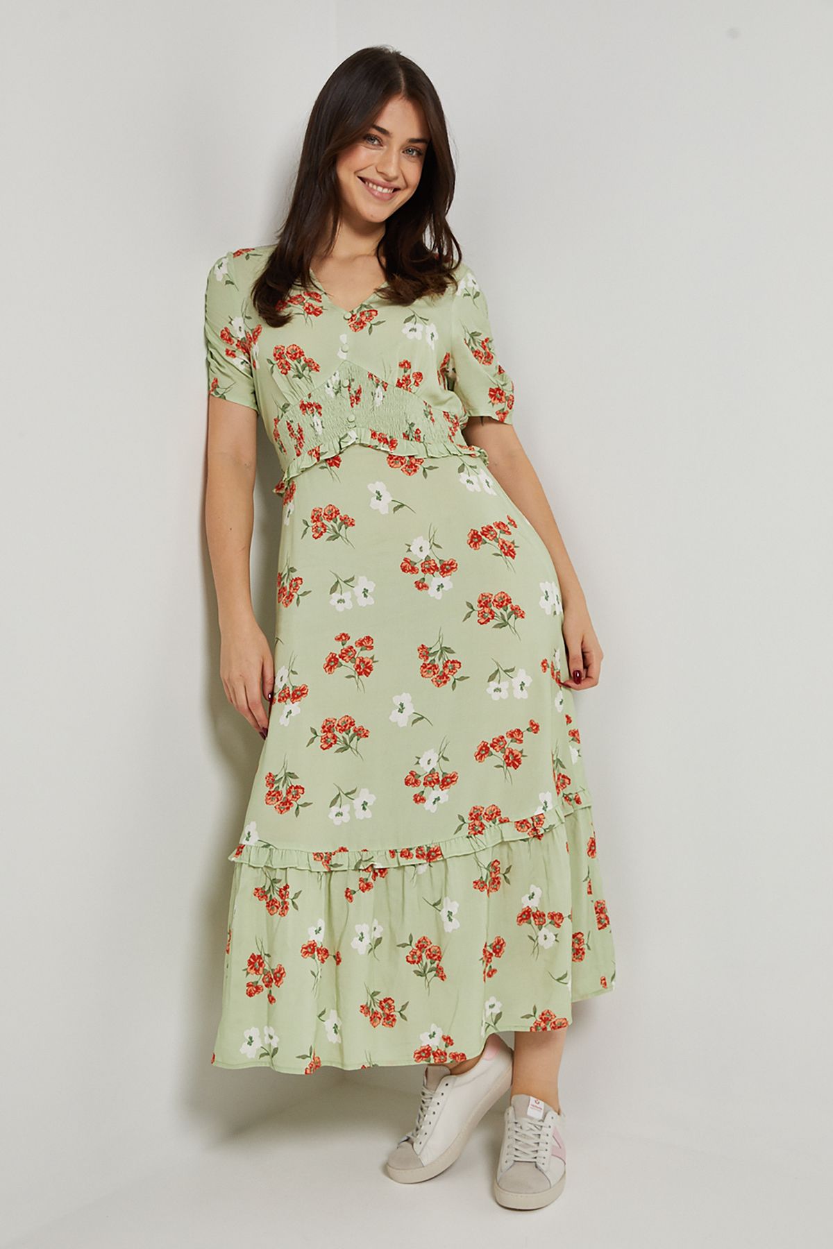 Dorothy Perkins Floral Shirred Empire Waist Midi Dress Floral