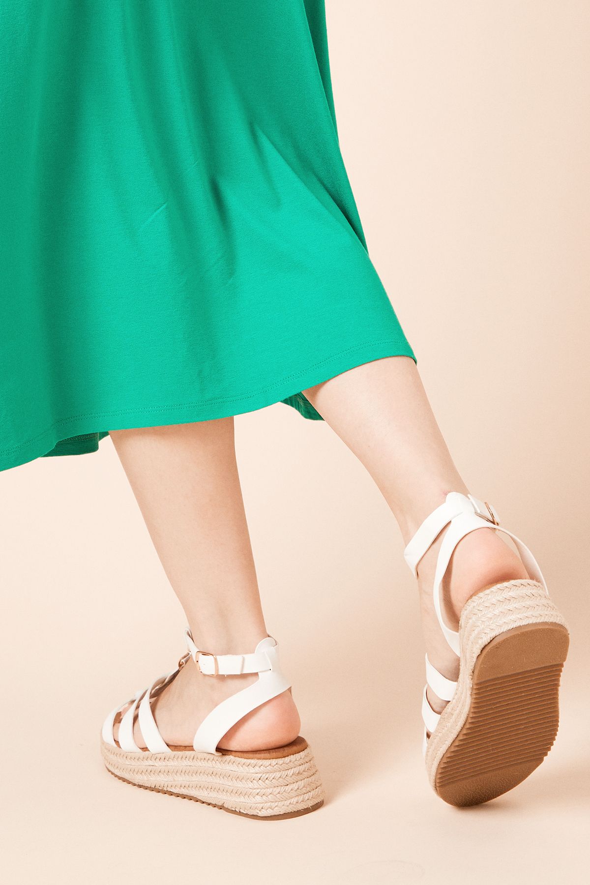 Dorothy Perkins Rover Faux Leather T-bar Espadrille Medium Wedge Sandals White image 4