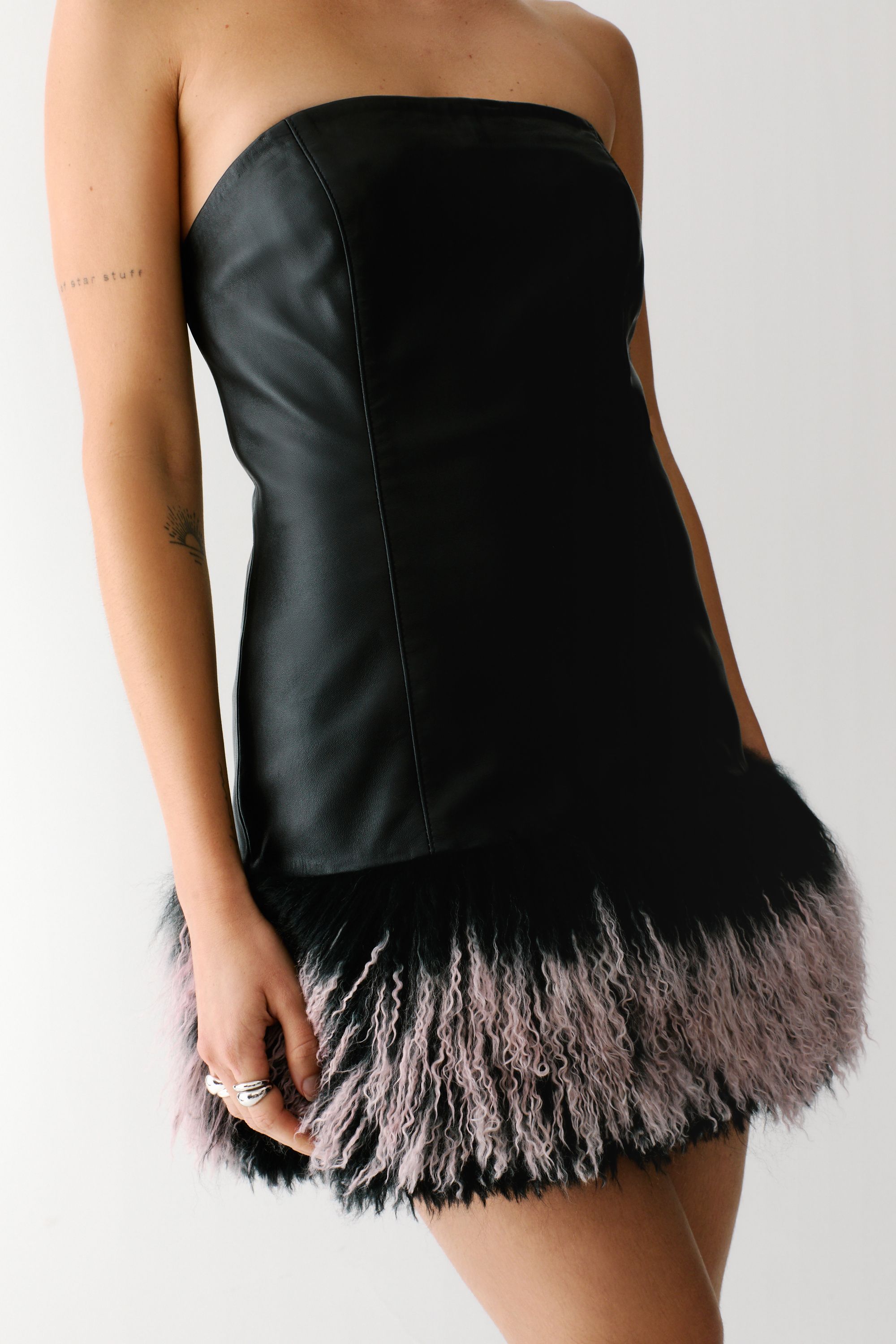 NastyGal Limited Leather Ombre Shearling Mini Dress Black image 5